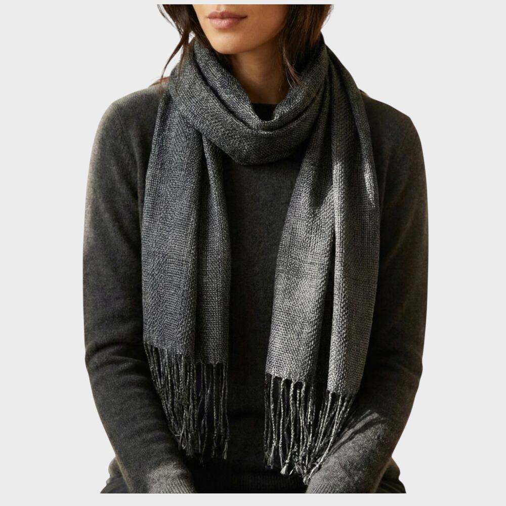 The Specialty House Womens Black Rayon Rectangle Open Weaver Scarf Fringe